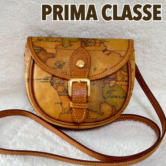 Alviero Martini 1A Classe Geo Print Brown Leather Crossbody Purse B-5 - Picture 1 of 13